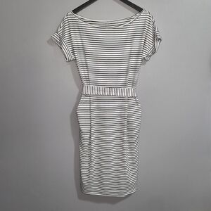 SHEIN Black and White Striped Midi Dress With Pockets